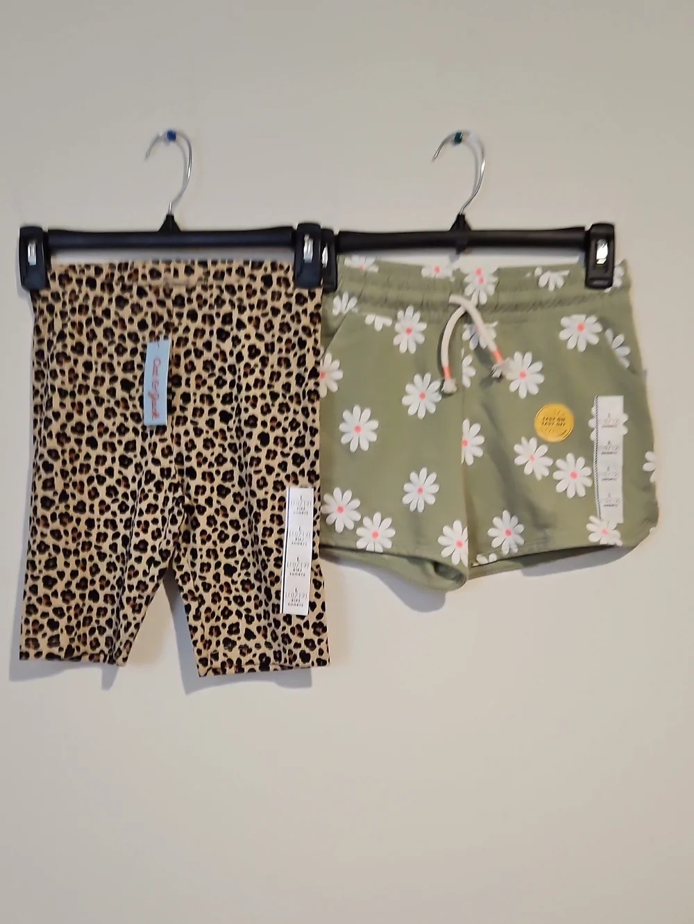 Cat & Jack Olive Daisy Print Shorts and Leopard Bike Shorts